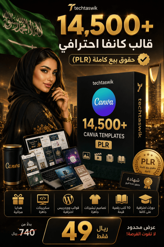 باقة 14,500+ قالب كانفا Canva جاهز للبيع بحقوق كاملة (PLR) مع دورات وكتب رقمية للاحتراف الكانفا