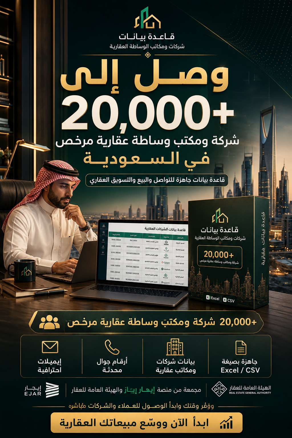 قاعدة بيانات ايميلات ارقام شركات عقارية (20,000 ألف شركة ومكتب وساطة عقارية مرخص تم جمعها من منصة ايجار و هيئة العقار) - الصورة 2
