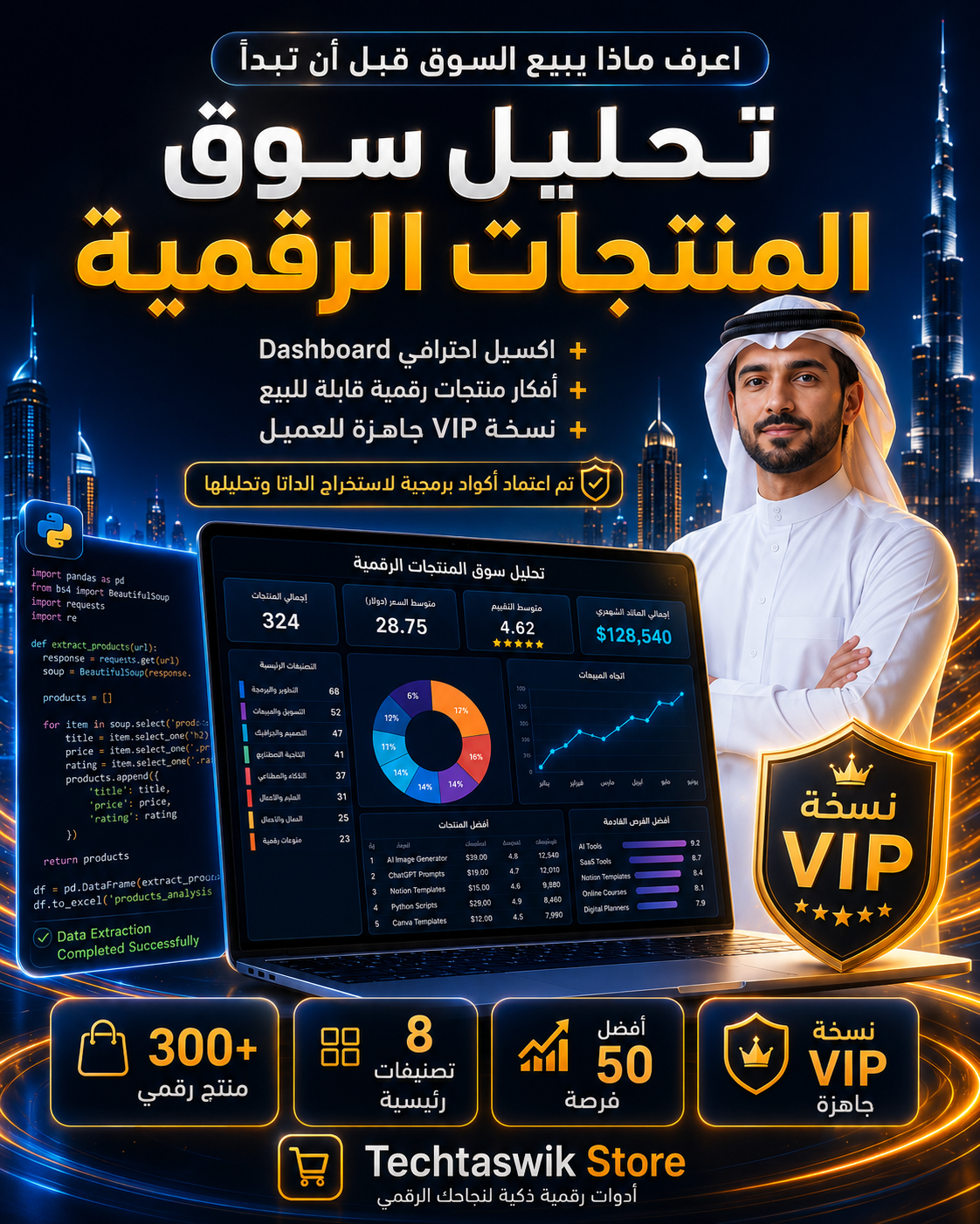 تم إعداد هذا المنتج تحليل سوق المنتجات الرقمية 2026 + Dashboard Excel احترافي + أفكار منتجات رقمية قابلة للبيع