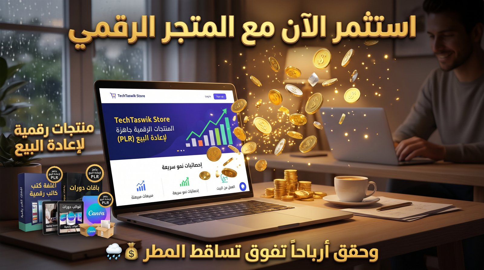  استثمر الان مع المتجر الرقمي وحقق ارباح تفوق تساقط المطر ارباح من ذهب من بيتك امام حاسوبك منتجات رقمية كلها مصممةللاعادة البيع
