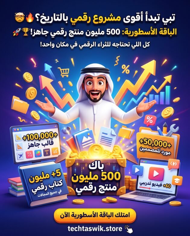 باك 500 مليون منتجات رقمية أسطوري: +100,000 قالب، +50,000 مورد، +60 فيديو تدريبي +5 مليون كتاب رقميي